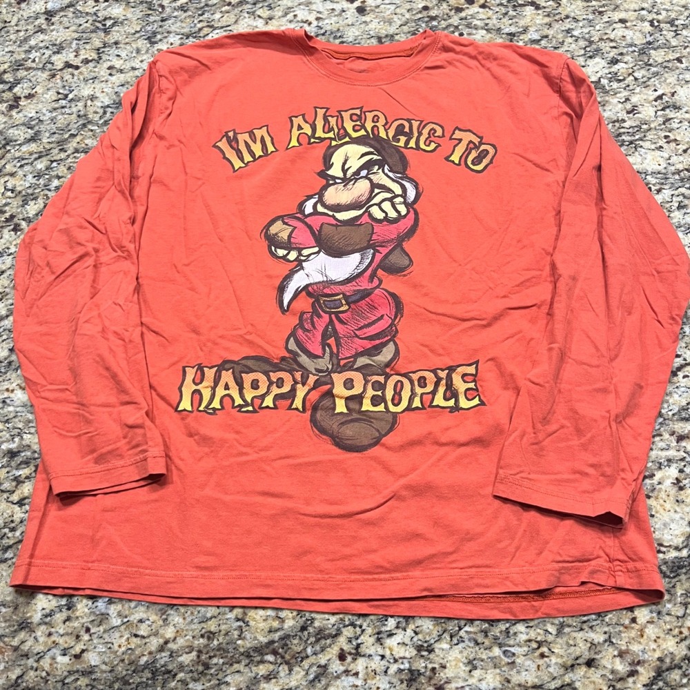 Disney Store Grumpy Im Allergic To Happy People Orange Long Sleeve Shirt Men XXL
